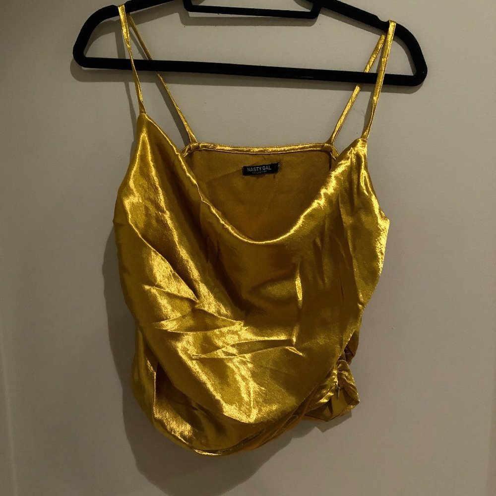 Natsy Gal Gold Satin Cowl Neck Tank